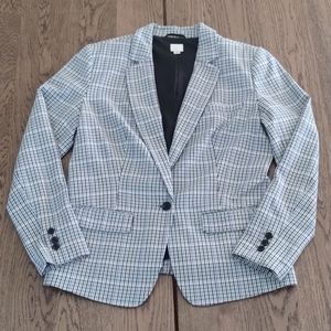 A New Day Plaid Blazer One Button Close Rayon Blend Women's Flap Pockets